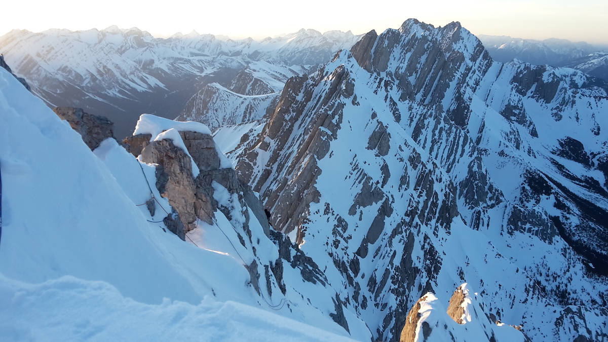 Brette Harrington on the summit ridge. [Photo] Rose Pearson