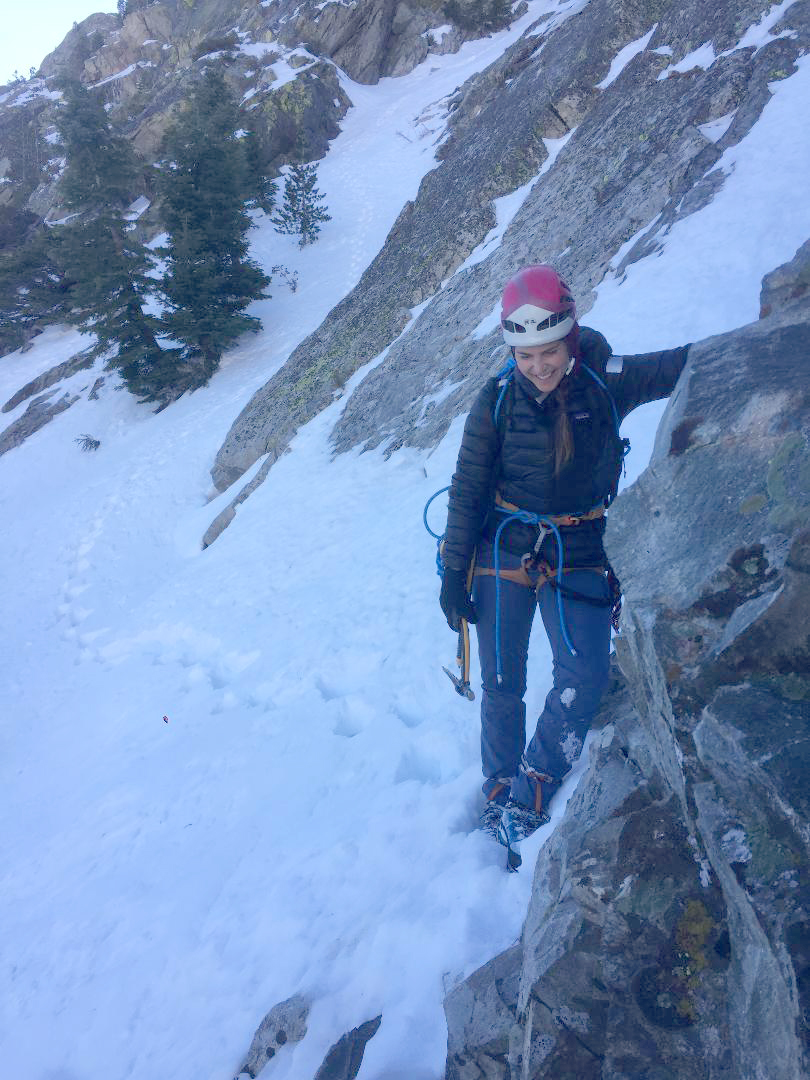 Whitney Clark emerges from a couloir on Carson Peak in California. [Photo] Tess Smith