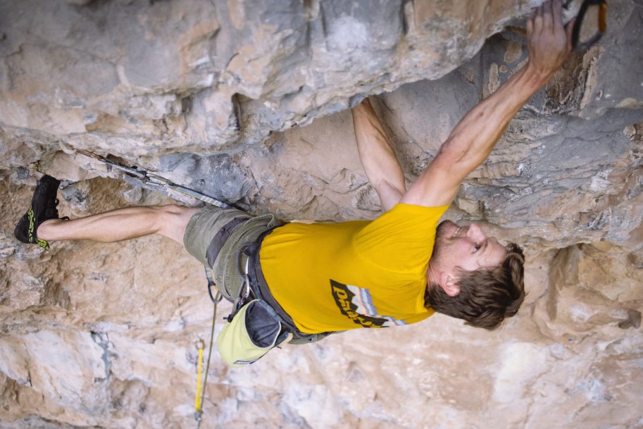The author linking moves on Magnetar (5.13d) at Rifle Mountain Park, Colorado, last May. [Photo] Karissa Frye