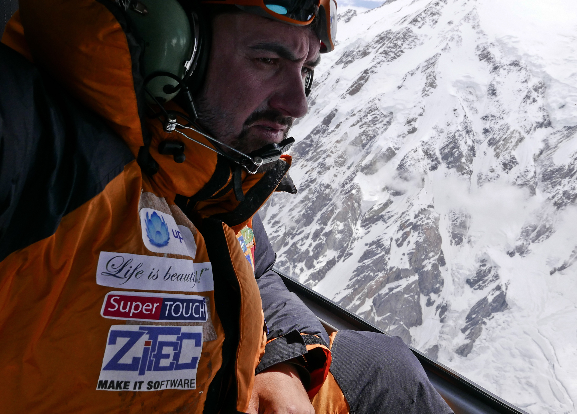 Alex Gavan during the helicopter search mission. [Photo] Alex Gavan