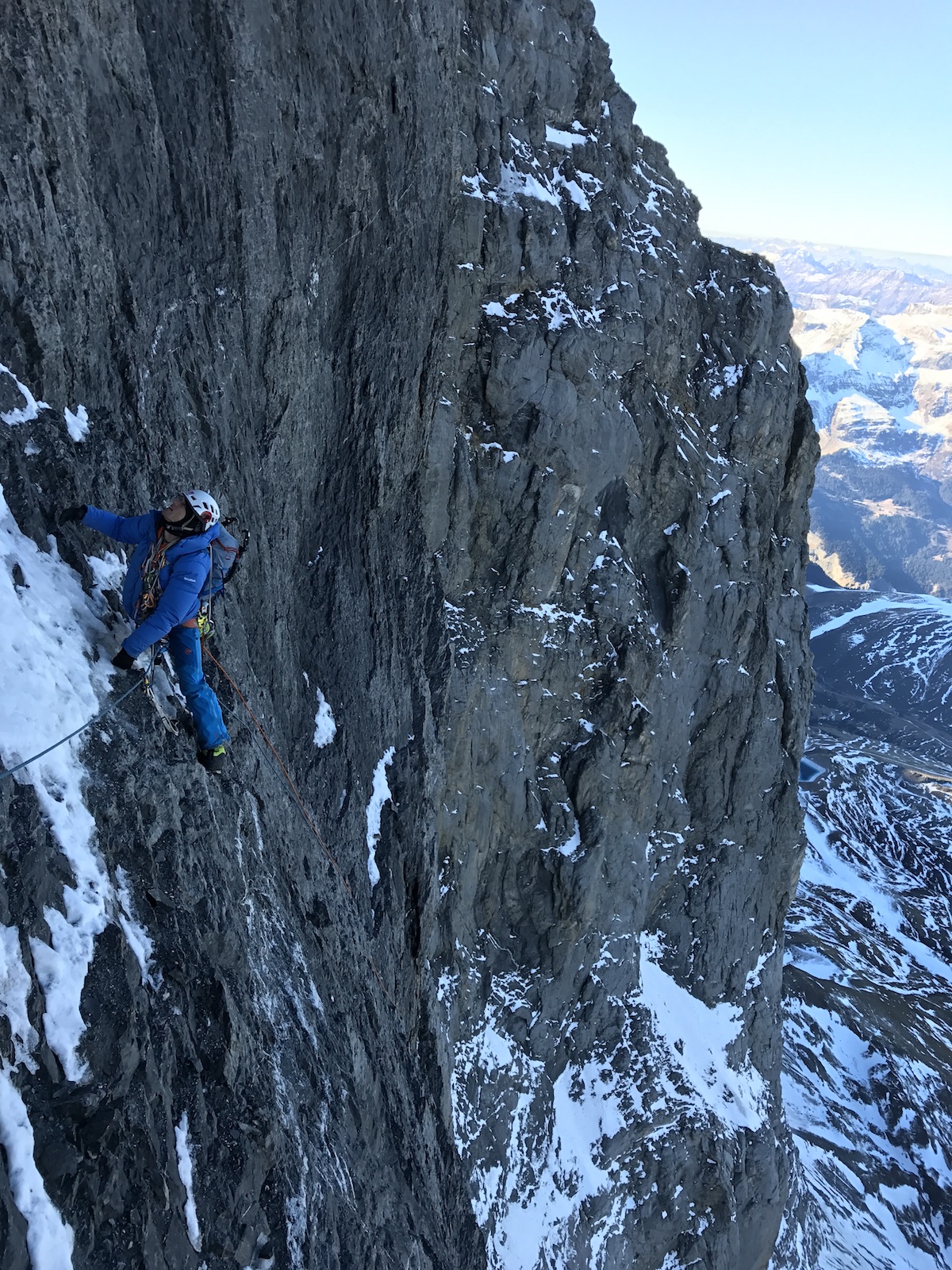 Siegrist climbs the third pitch above the central ledge. [Photo] Archive Metanoia