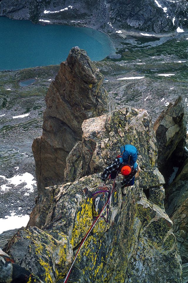 Chris Landry on the West Face of Mount Sacajawea in the Titcomb Lakes area in 1976. [Photo] Michael Kennedy