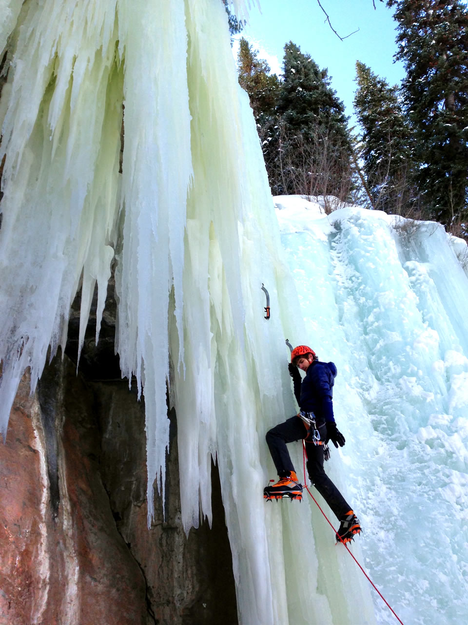 The Hi Q Luxe Pro Pull On's durable water-resistant coating and super durable fabric meant it was tough enough to climb both rock and ice in a variety of conditions. Here, Alexander Kenan takes it for a test spin on this ice curtain to the left of Spiral Staircase (WI4) in Vail, Colorado. [Photo] Travis Fried