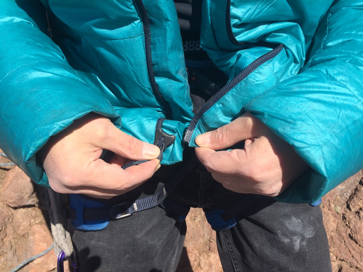 The Phantom Down Parka has a Y-shaped slider on the front zipper that makes it easier to connect the chain while wearing gloves. [Photo] Catherine Houston