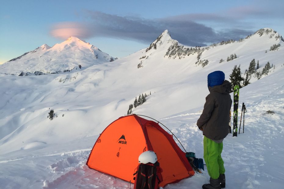Viewing the sunrise on Mt. Baker with the MSR Advance Pro 2 Ultralight tent. [Photo] Mallorie Estenson