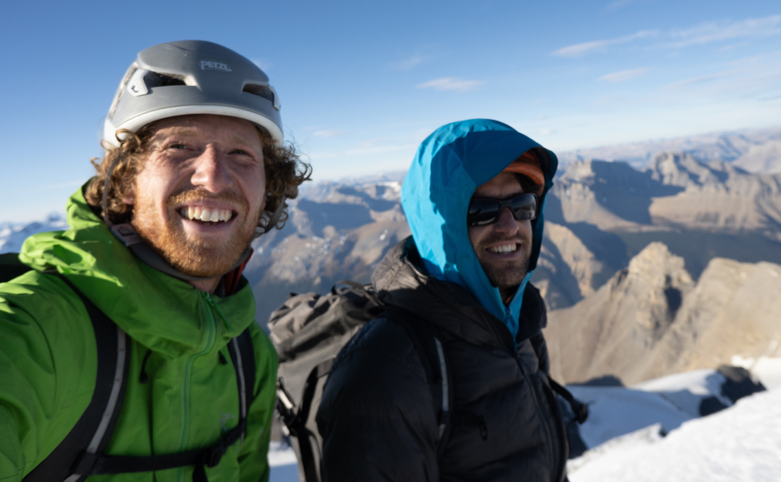 Roberts, left, and Berg on the summit. [Photo] Quentin Lindfield Roberts