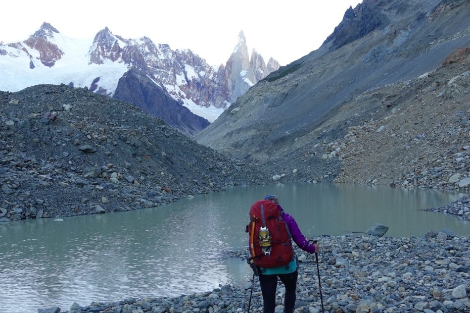 Whitney Clark treks to the Torre Valley in Patagonia with the Mystery Ranch Scepter 50 backpack. [Photo] Rhiannon Klee