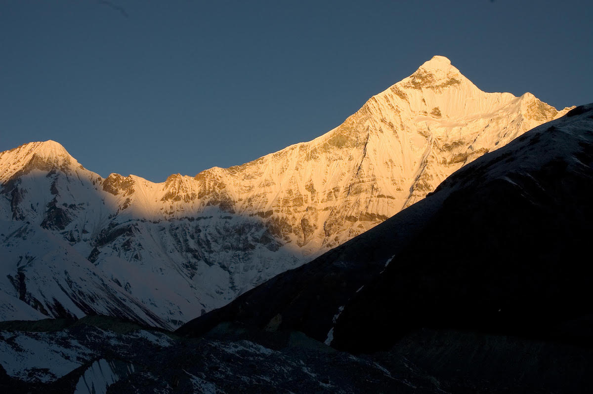 The east face of Nanda Devi East / Sunanda Devi (right) and Peak 6477. [Photo] Pete Takeda