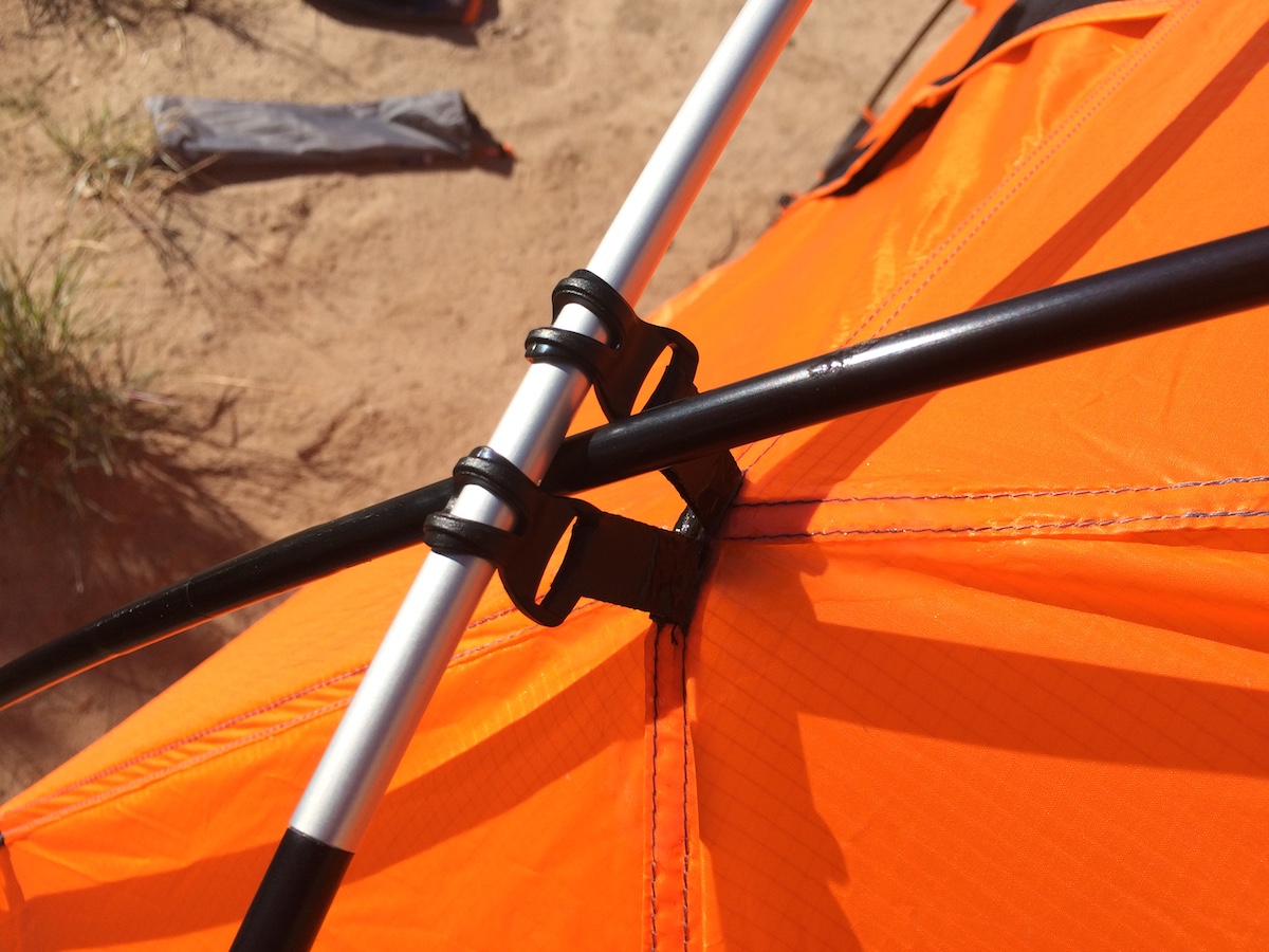 The lightweight external pole clips on the Chogori tent. [Photo] Mike Lewis