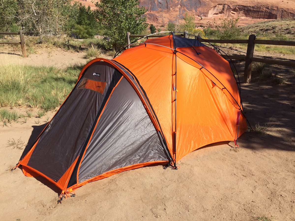 The Nemo Chogori Mountaineering three-person tent (without tie-down strings shown). [Photo] Mike Lewis