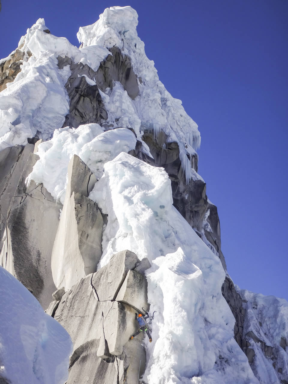 Rose Pearson part-way up the West Ridge on the second attempt. [Photo] Alastair McDowell