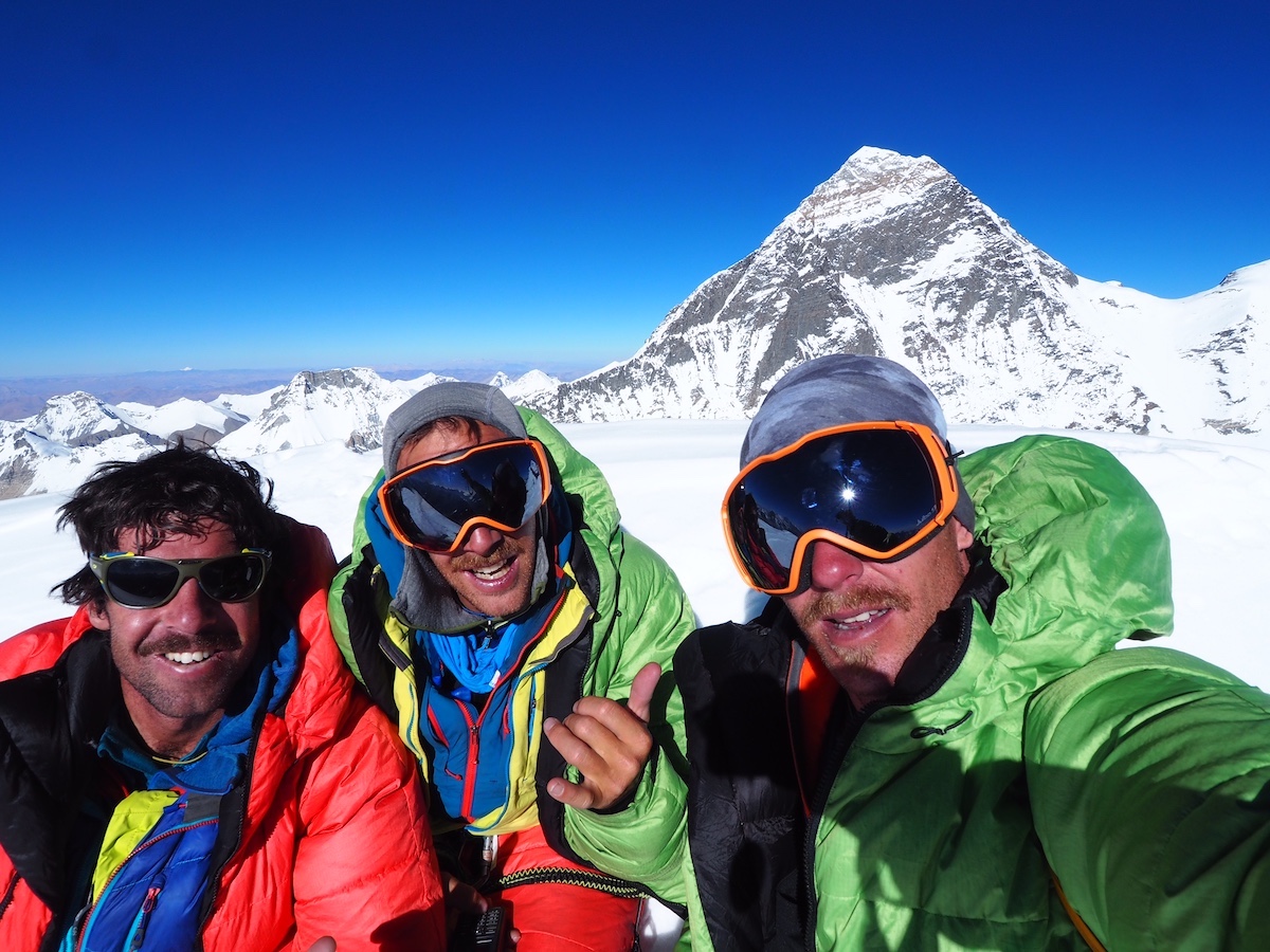 On the summit, from left to right: Helias Millerioux, Benjamin Guigonnet, Frederic Degoulet. [Photo] Courtesy of Helias Millerioux, Benjamin Guigonnet, Frederic Degoulet