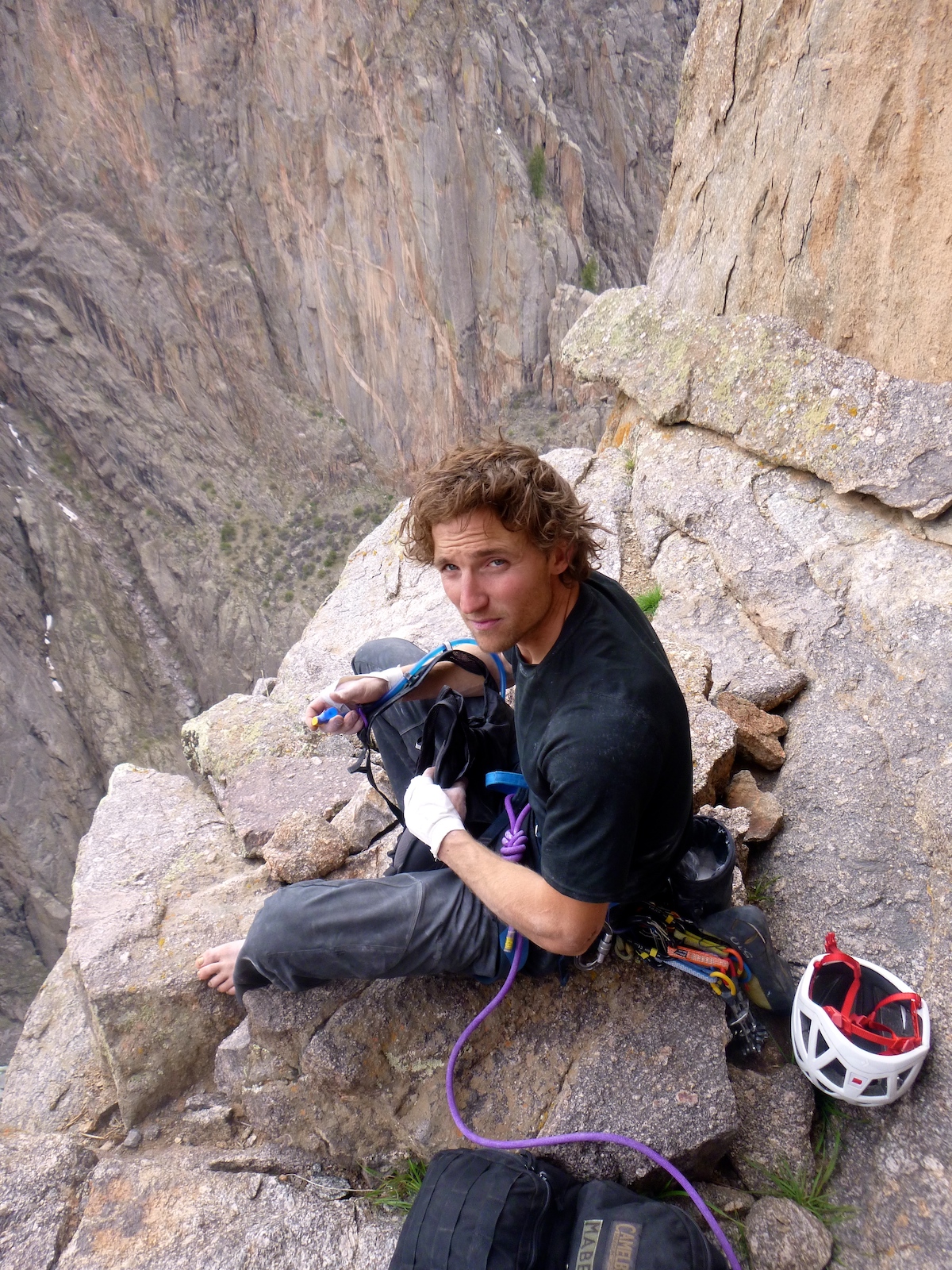 Jack Cody wearing tape gloves in the Black Canyon of the Gunnison, 2014. [Photo] Derek Franz