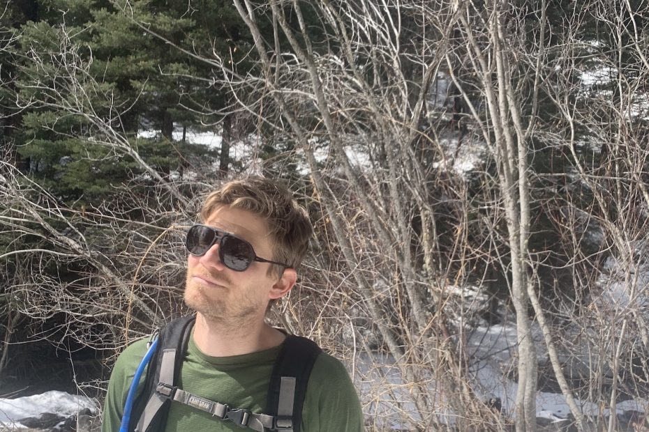The author wearing the Ombraz Classic sunglasses on a hike last spring. [Photo] Mandi Franz