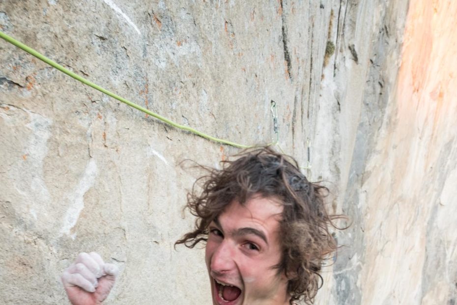 Adam Ondra celebrates on Wino Tower after finishing the most difficult pitches of the El Capitan's Dawn Wall (VI 5.14d). [Photo] Heinz Zak and Black Diamond Equipment