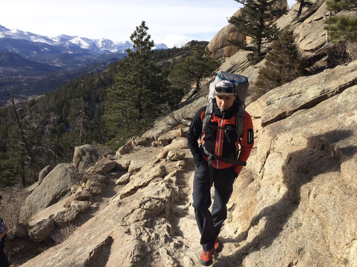 The author wears the Ortovox Col Becchei softshell jacket on the trail in Rocky Mountain National Park, Colorado. [Photo] Chris Wood
