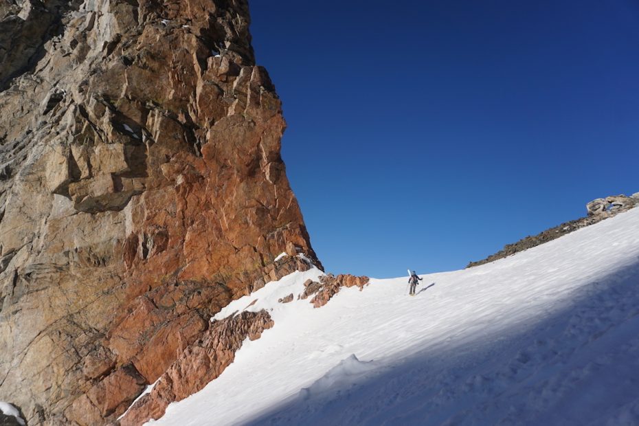 John Easterling makes his way up to Teepee Col on the Grand Teton with the Patagonia Ascensionist backpack. [Photo] John Easterling collection