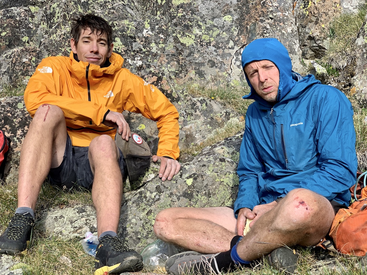 Honnold and Caldwell take break during their 36-hour push. [Photo] Adam Stack