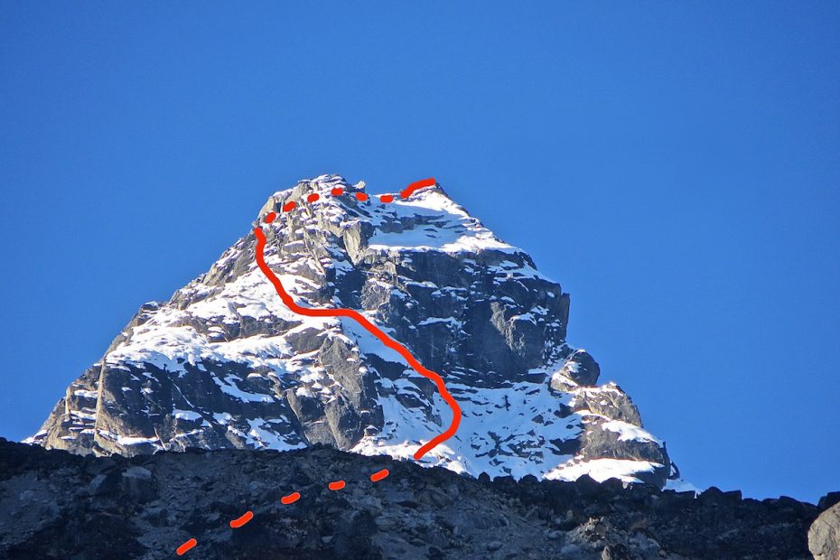 Nik Mirhashemi and Mark Pugliese climbed a route they called Wrong Way Bud (5.6 M4, 500m) on Norbu Peak (5634m) on October 23. [Photo] Nik Mirhashemi