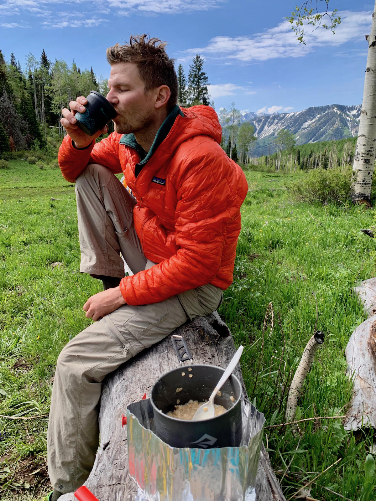 Derek Franz enjoying coffee and oatmeal made with the Sea to Summit Alpha Pot Cookset during a backpack trip in western Colorado last June. [Photo] Mandi Franz