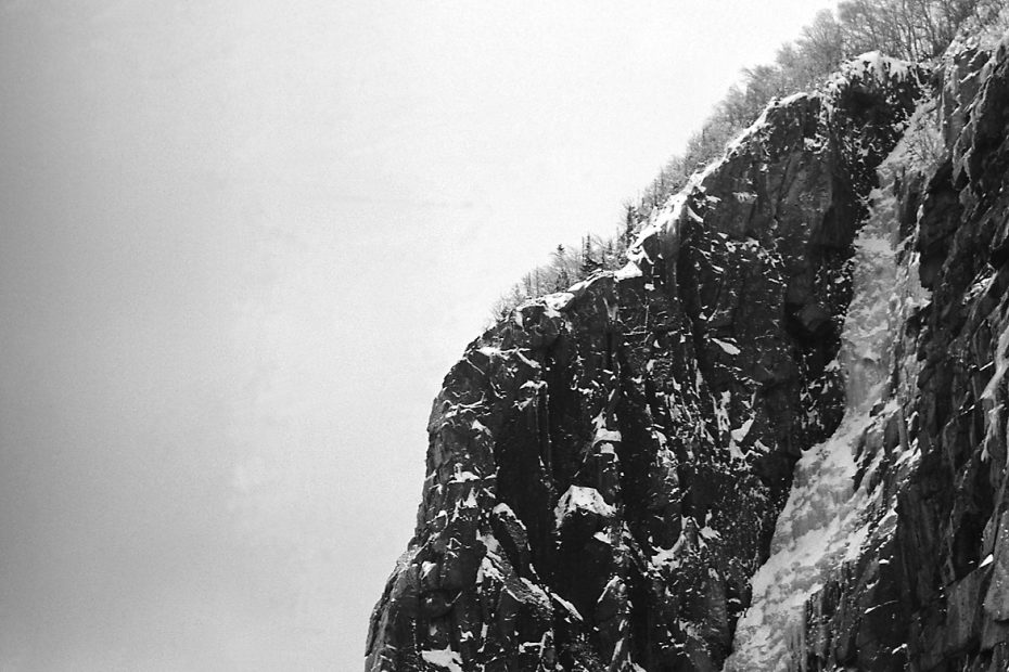 The Black Dike, Cannon Cliff, New Hampshire, 1970s. Laura Waterman was the first woman to climb the route, four years after John Bouchard's 1971 first ascent. [Photo] Ed Webster