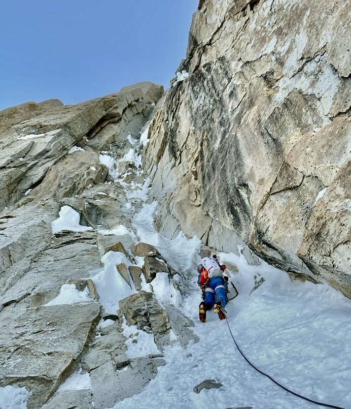 Rousseau on the crux of the lower pitches on May 15. [Photo] Jackson Marvell