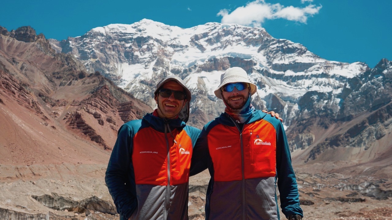 Ukrainian climbers Oleg Ivanchenko and Vladimir Klebansky during an expedition to Aconcagua. Ivanchenko's guiding business, Extreme Guide had to cancel every one of its 2022 expeditions. [Photo] Courtesy of Oleg Ivanchenko