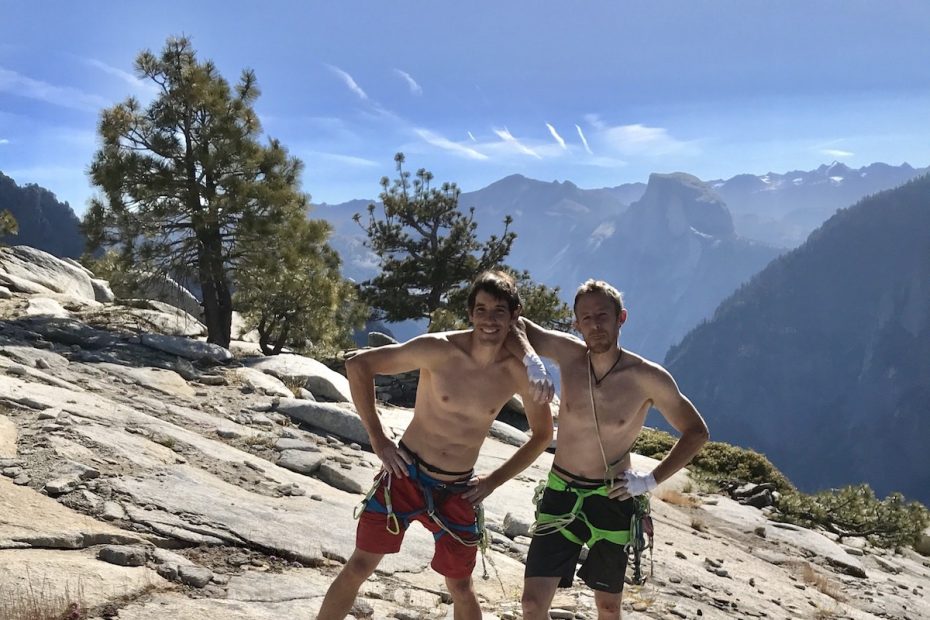 Alex Honnold and Tommy Caldwell on top of El Capitan after climbing the Nose in 1 hour, 58 minutes, 7 seconds, on June 6. [Photo] REEL ROCK Film Tour, Sam Crossley