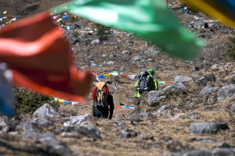 Kyle Dempster and Bruce Normand in Shuangqiao Valley, Siguiang Shan Mountains, Sichuan, China. [Photo] Andrew Burr