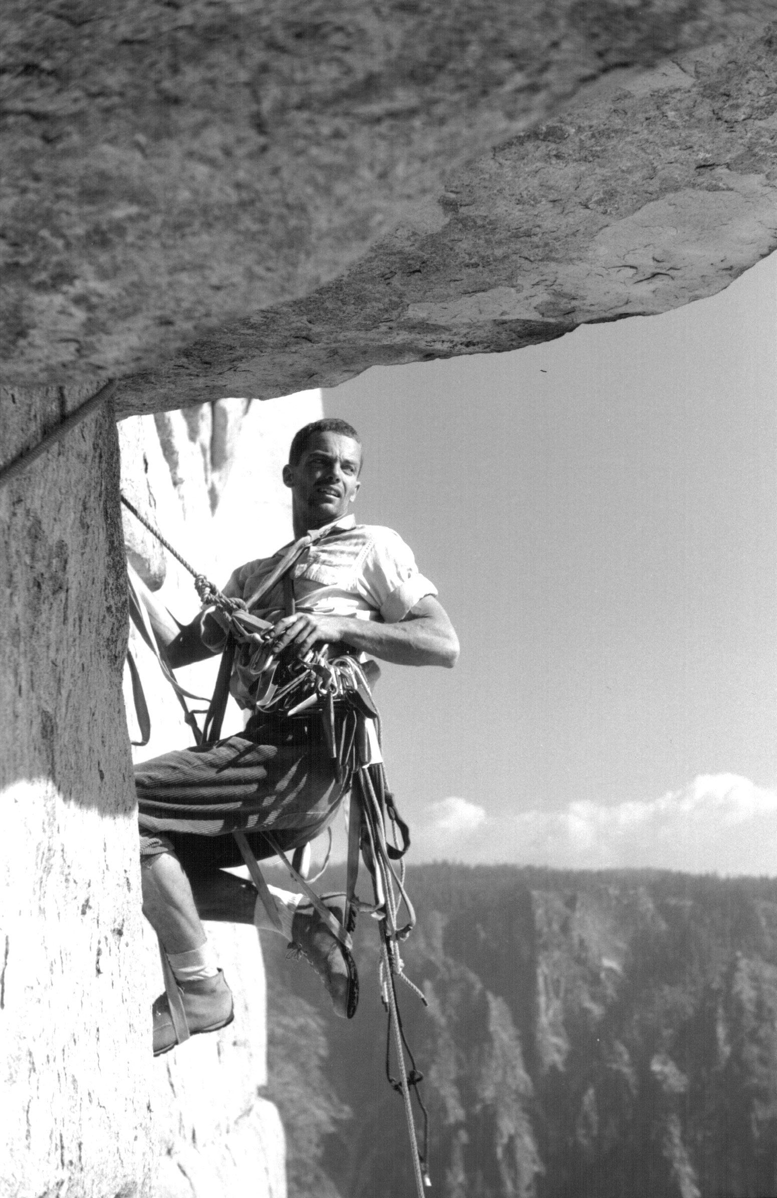 Tom Frost leads Pitch 29 during the first ascent of the Salathe Wall on El Capitan in 1961. Frost, Chuck Pratt and Royal Robbins completed the climb over nine and a half days. [Photo] Royal Robbins, Tom Frost collection