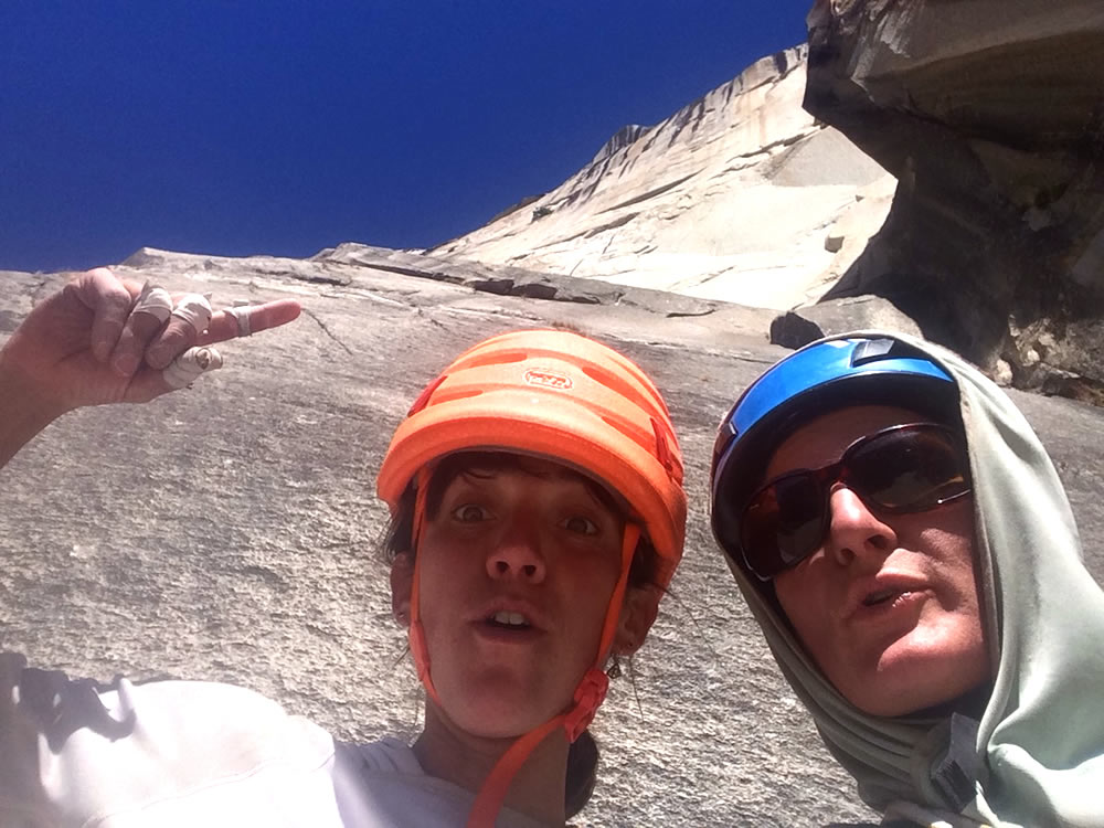 Quinn Brett, left, and Josie McKee consider their progress halfway up Mt. Watkins on Day 4. [Photo] Josie McKee