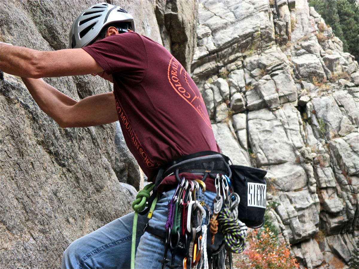 The author guiding Tongo (5.11a) in Boulder Canyon, Colorado. [Photo] Brent Butler