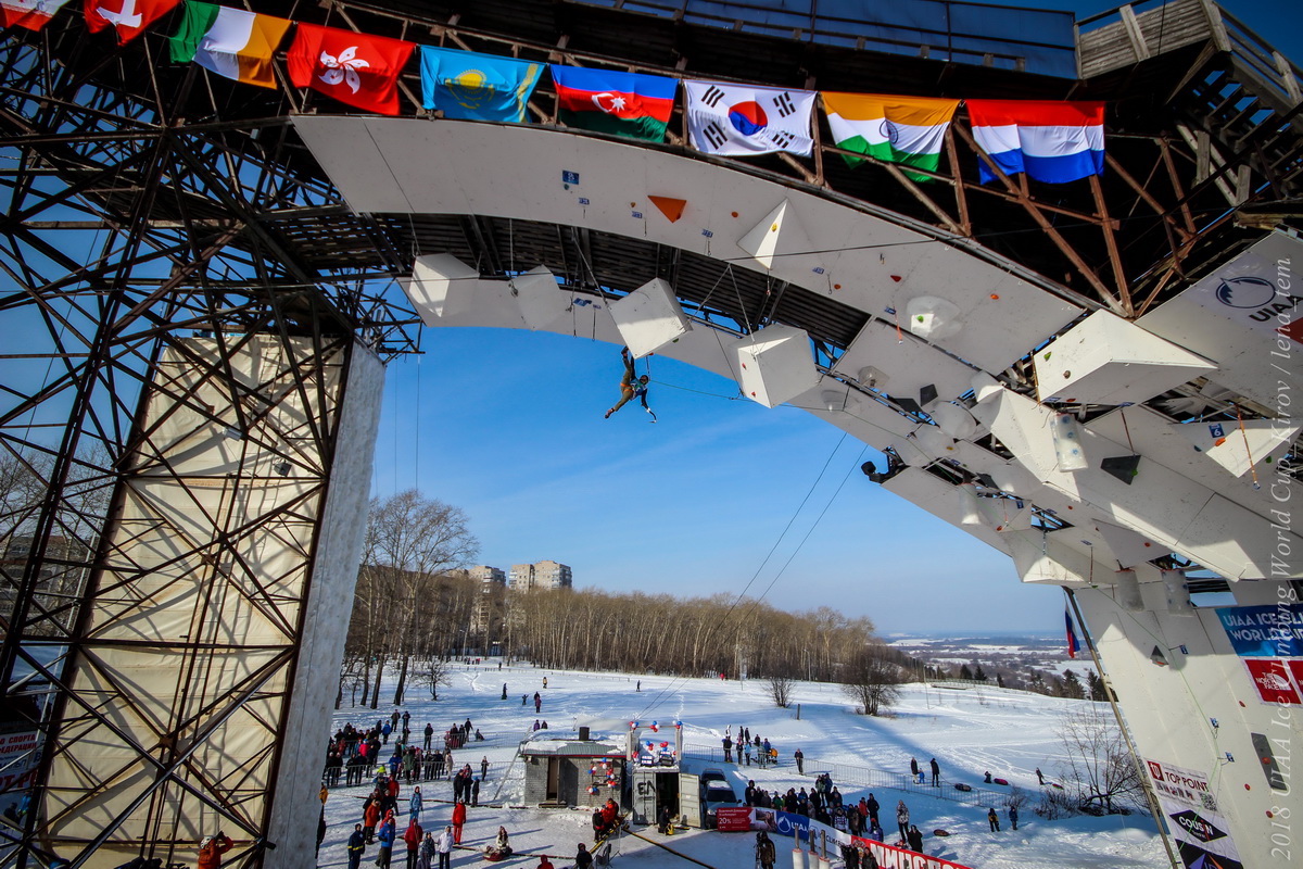 An image from a 2018 UIAA World Cup ice climbing competition. [Photo] UIAA/Kirov/Lena Tem