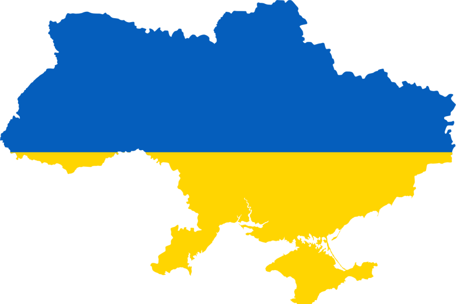 Outline of Ukraine, based on a UN map of Ukraine and the Flag of Ukraine. [Image] Courtesy of the United Nations Cartographic Section; Alex Khristov, Wikimedia