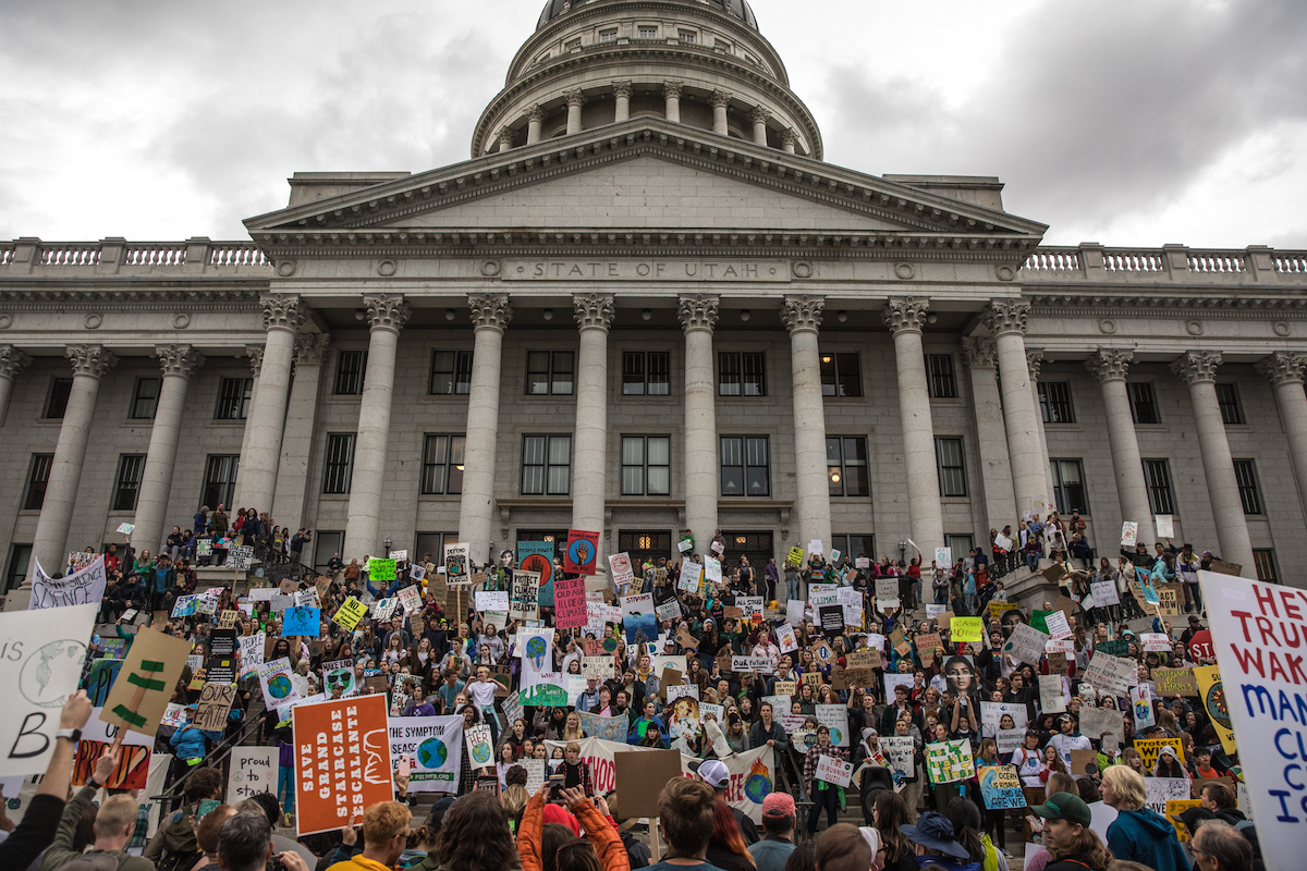 Supporters of Bears Ears National Monument gather on the Utah capitol in 2017. The rally was held during the last Outdoor Retailer hosted by Salt Lake City. [Photo] Andrew Burr