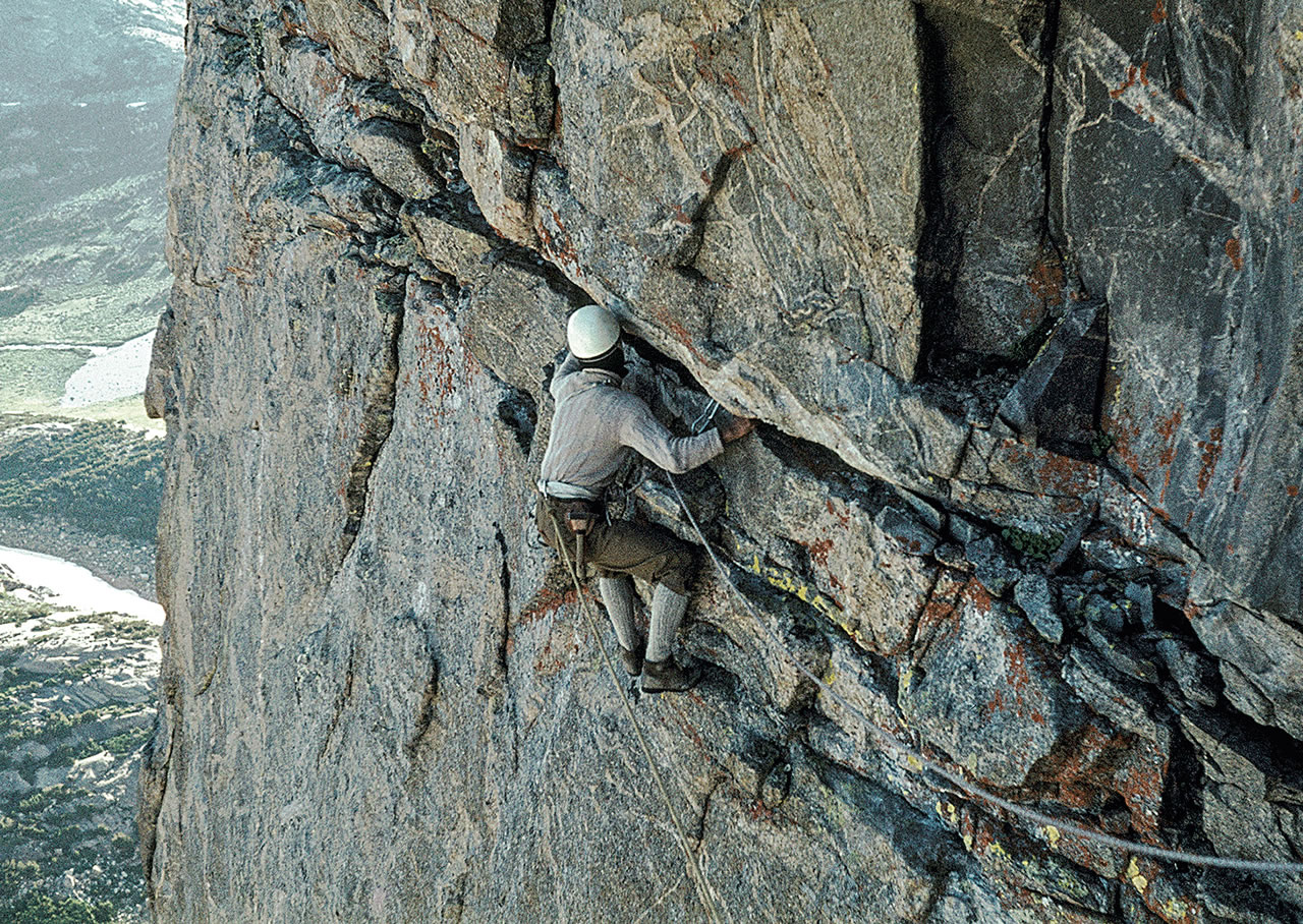 Charlie Raymond on the first ascent of the North Face of Mt. Hooker [Photo] Royal Robbins Collection