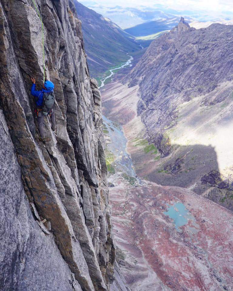 Ferro follows a loose, steep pitch on the Direct Southeast Face (IV 5.10+, 1,800') of the Albatross. [Photo] Brian Prince