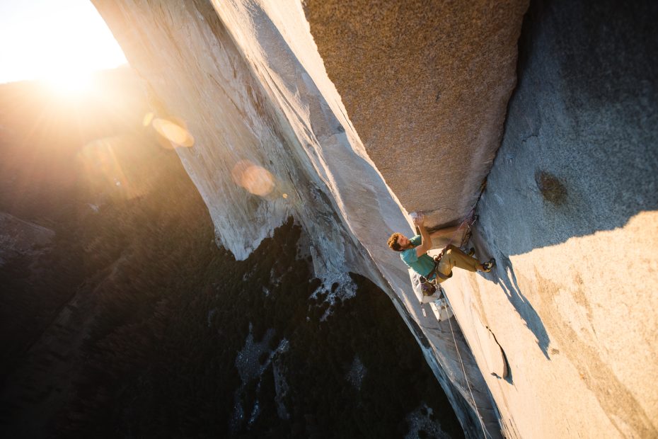 Jacopo Larcher climbs The Nipple pitch (5.13d) on Zodiac (VI 5.13d) at sunset. [Photo] Francois Lebeau and Black Diamond Equipment